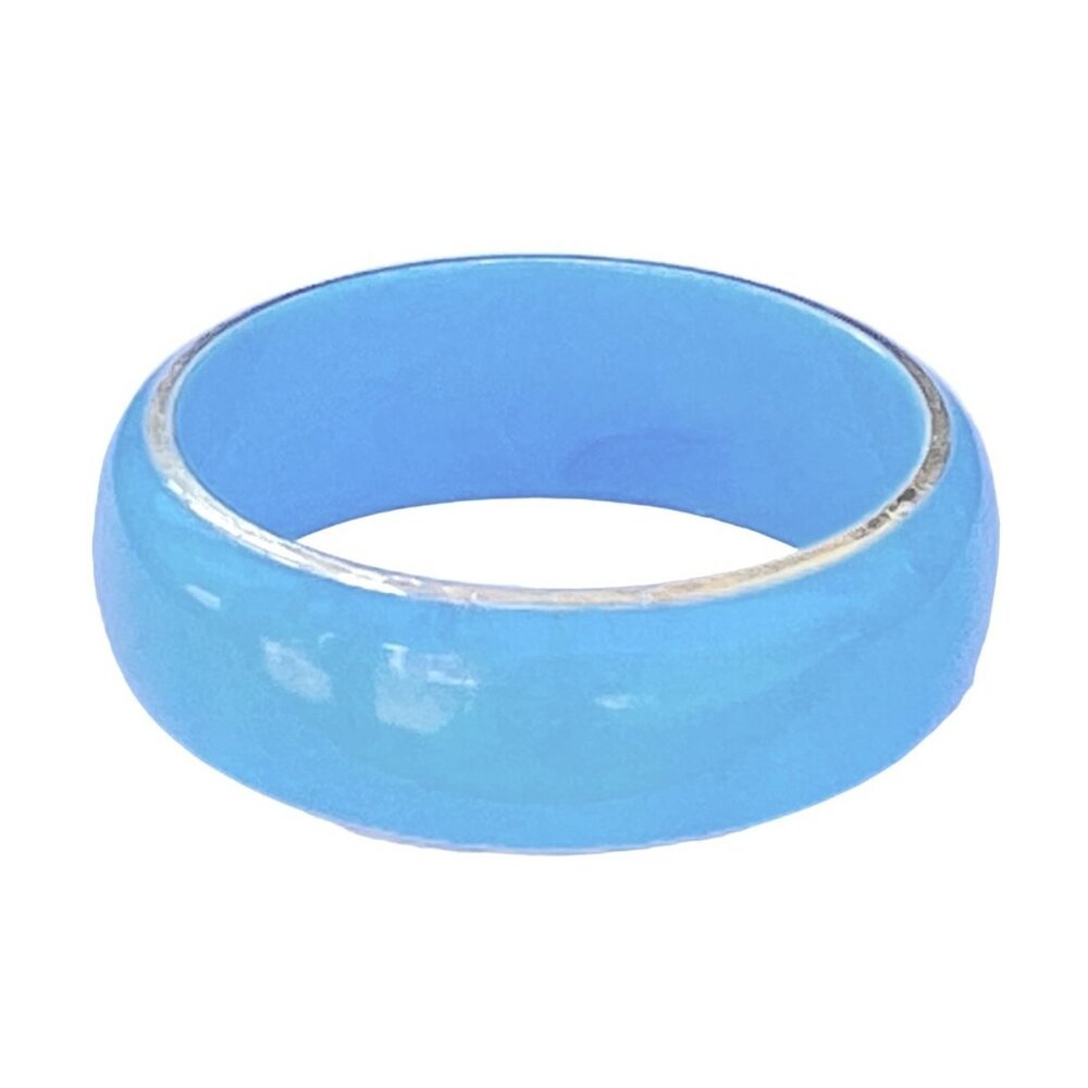 Vintage Chunky Y2K Turquoise Blue Lucite Bangle Bracelet with Gold Tome Edging - Picture 2 of 5